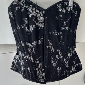 Chic Black Floral Corset Blouse